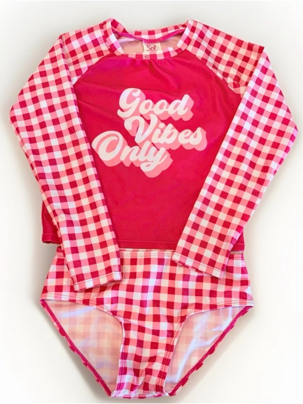 Sol Girls' 'Good Vibes Only' Pink Long-Sleeve Rash Guard Swimsuit